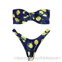 ZAFUL Women's Sexy Strapless Lemon Print Twist Bandeau Padded Bikini Set Navy Blue B07CB429DB